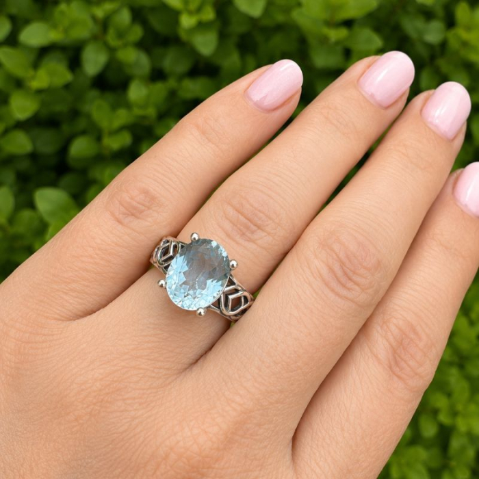 Inel argint cu topaz albastru, design celtic [2]