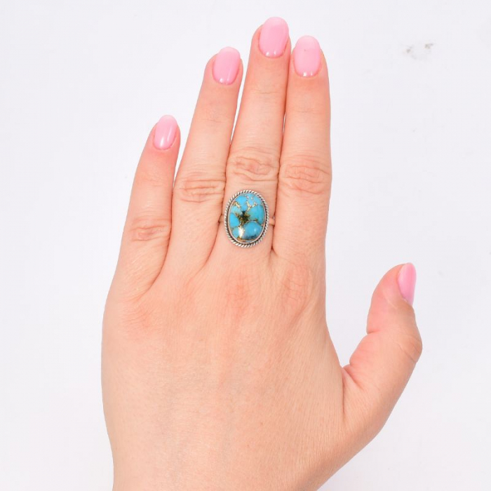 Inel argint cu turcoaz cupru albastru, funie rasucita [2]
