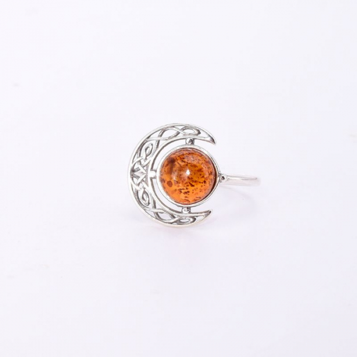 Inel argint dama cu piatra chihlimbar Fazele Lunii [3]