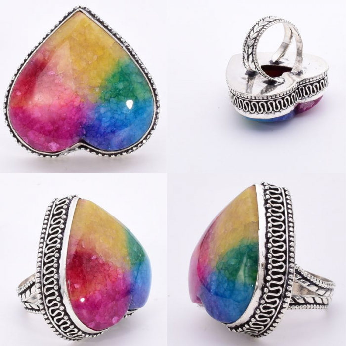 Inel argint filigran Inima cuart solar curcubeu [3]