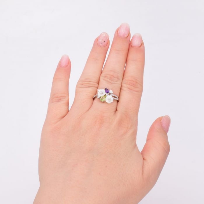 Inel argint floral cu sidef, peridot, ametist [2]