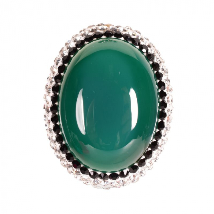 Inel argint reglabil cu agat verde, placaj rodiu [2]