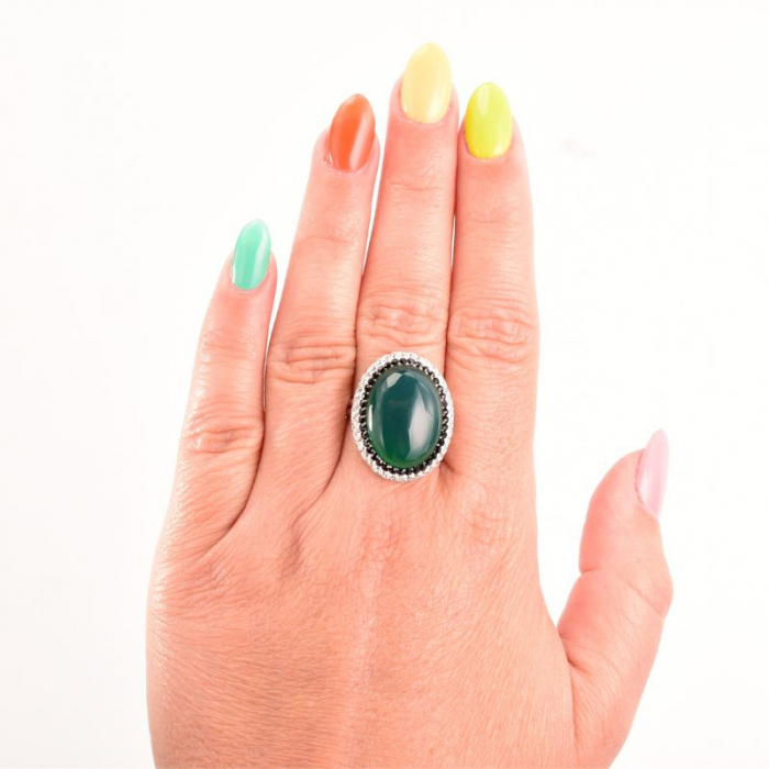 Inel argint reglabil cu agat verde, placaj rodiu [4]