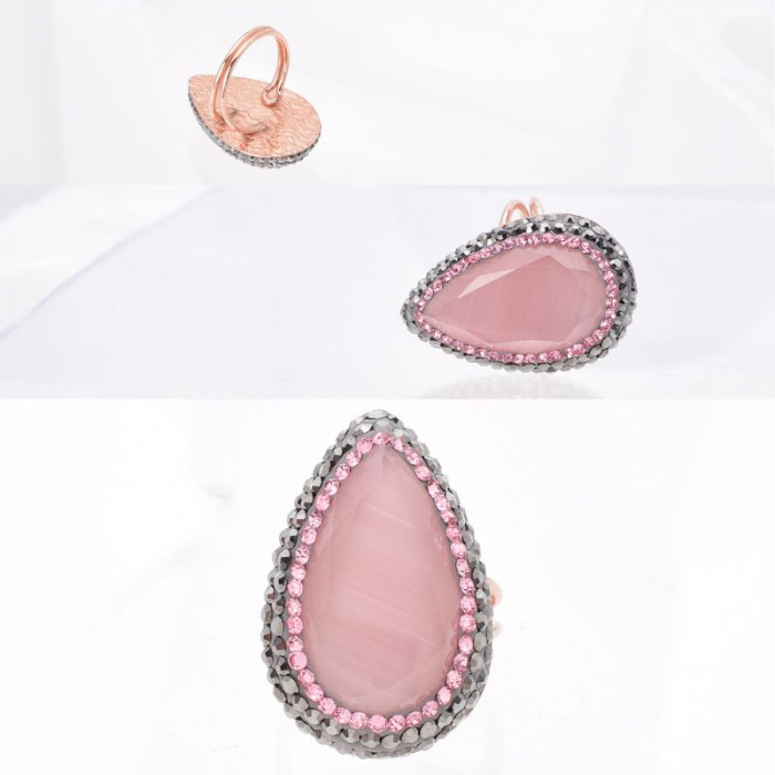 Inel argint reglabil, aur roz, ochi de pisica roz si CZ [3]