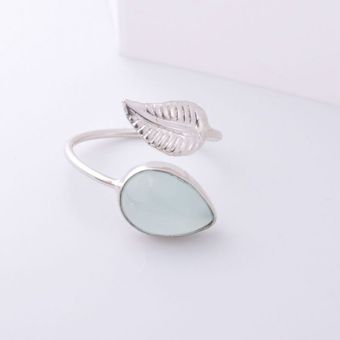 Inel argint reglabil Frunza cu piatra calcedonia aqua [3]