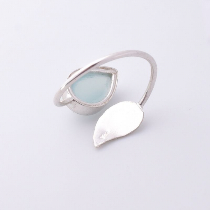 Inel argint reglabil Frunza cu piatra calcedonia aqua [2]