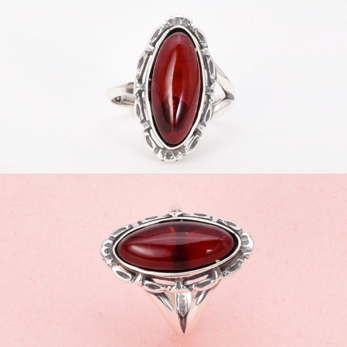 Inel argint reglabil cu chihlimbar cherry marchiz [3]