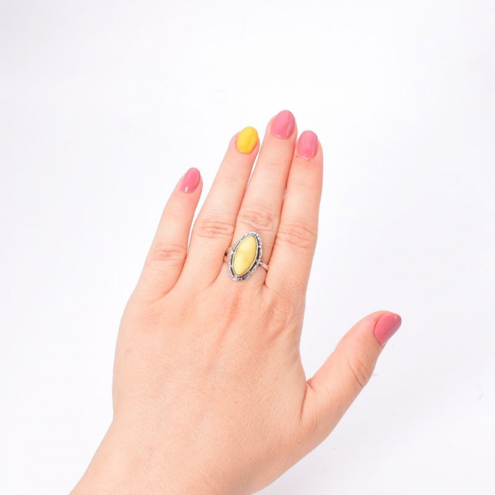 Inel argint reglabil cu chihlimbar galben-unt marchiz [2]