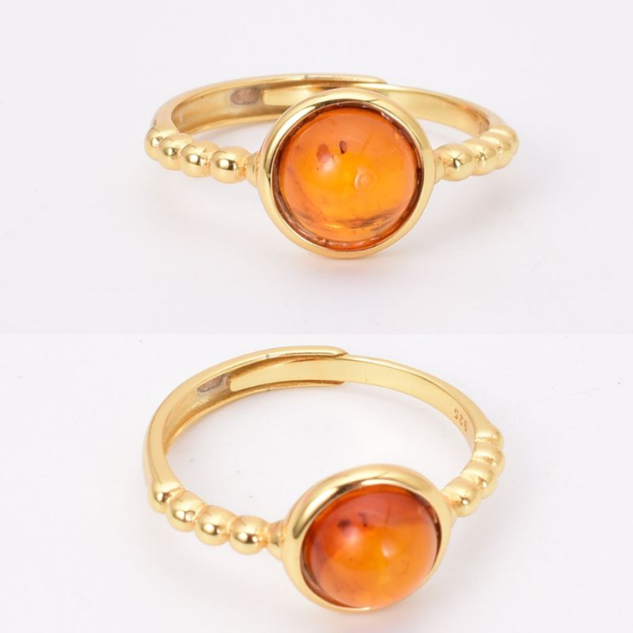 Inel argint reglabil cu chihlimbar, placat cu aur 18 K [3]