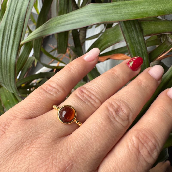 Inel argint reglabil cu chihlimbar, placat cu aur 18 K [4]