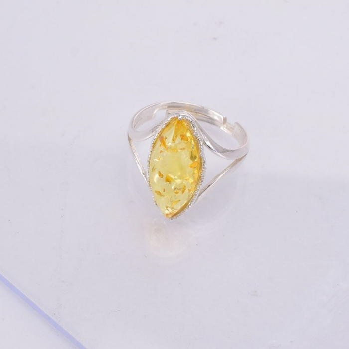 Inel argint reglabil cu piatra chihlimbar galben forma marchiz [2]