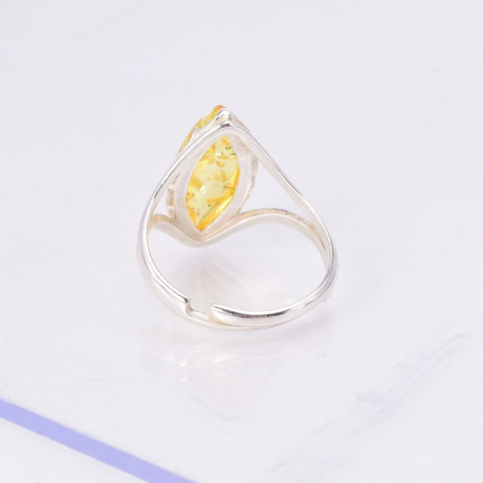 Inel argint reglabil cu piatra chihlimbar galben forma marchiz [3]