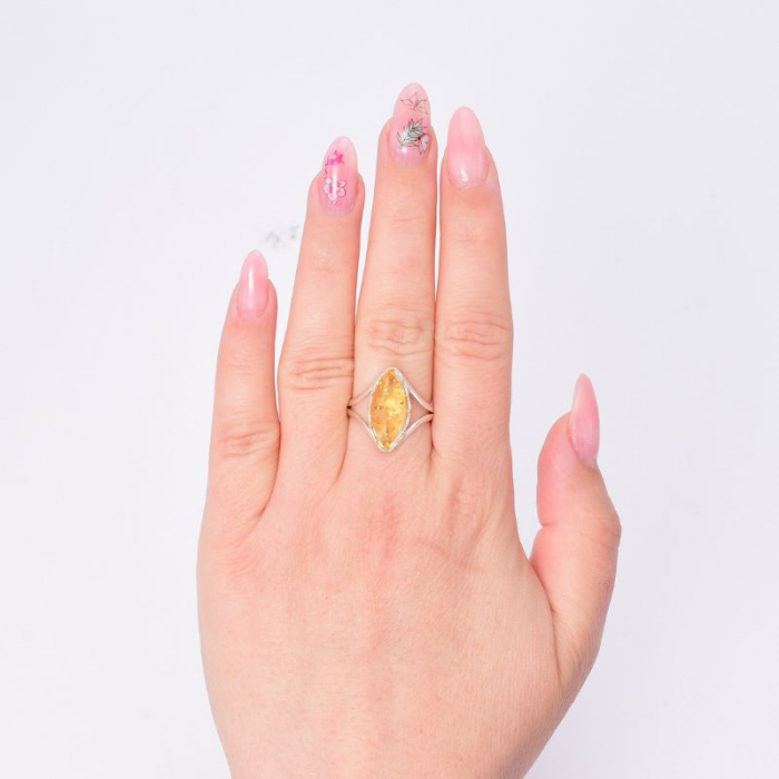 Inel argint reglabil cu piatra chihlimbar galben forma marchiz [4]