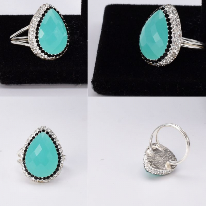 Inel argint reglabil cu piatra ochi de pisica verde menta CZ [2]