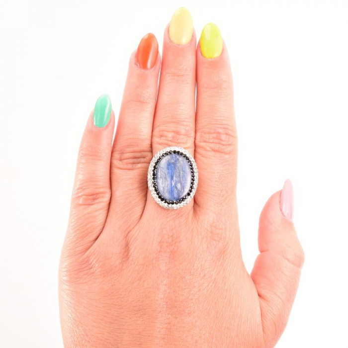 Inel argint reglabil cu pietre - cianit, CZ [2]