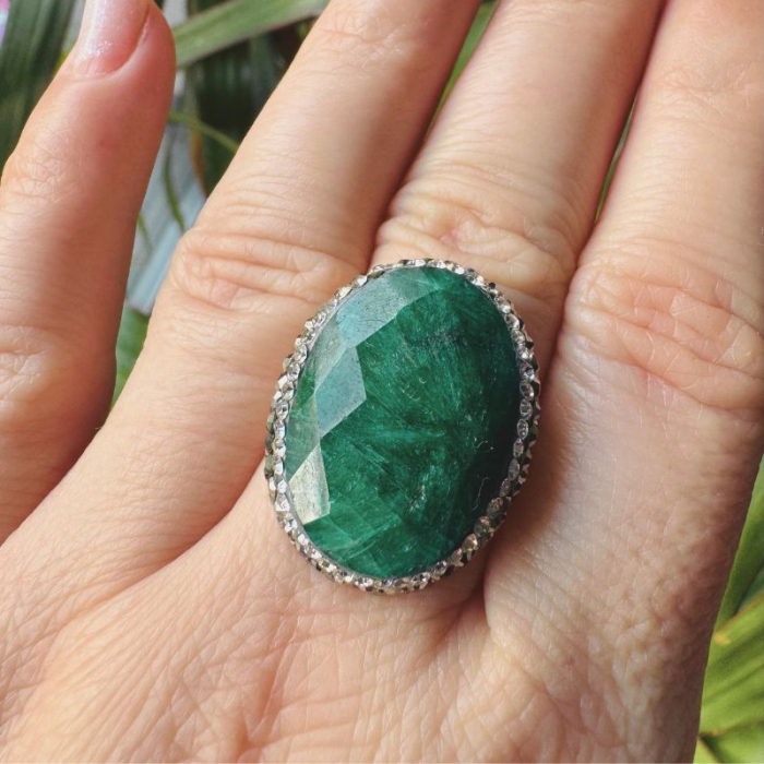 Inel argint reglabil cu smarald briolette oval, hematit, CZ [2]