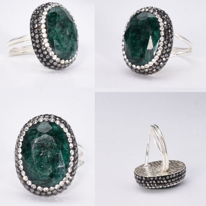 Inel argint reglabil cu smarald oval, hematit, CZ [2]