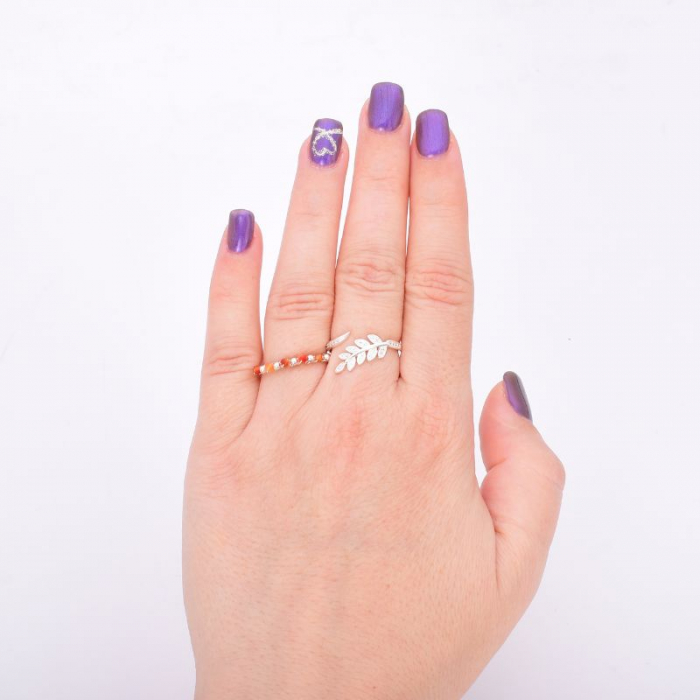 Inel argint reglabil Frunza de Feriga cu pietre cubic zirconia [2]