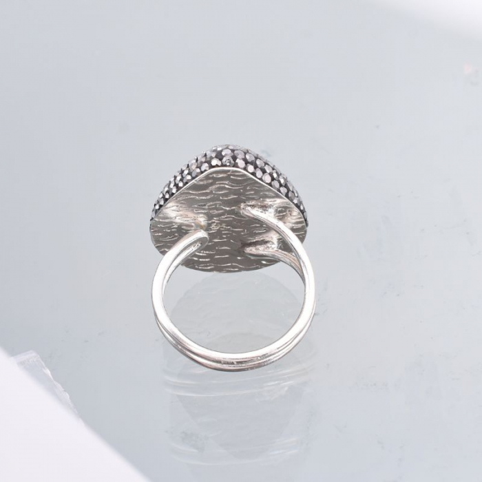 Inel argint reglabil cu piatra ochi de pisica violet, hematit, CZ [3]