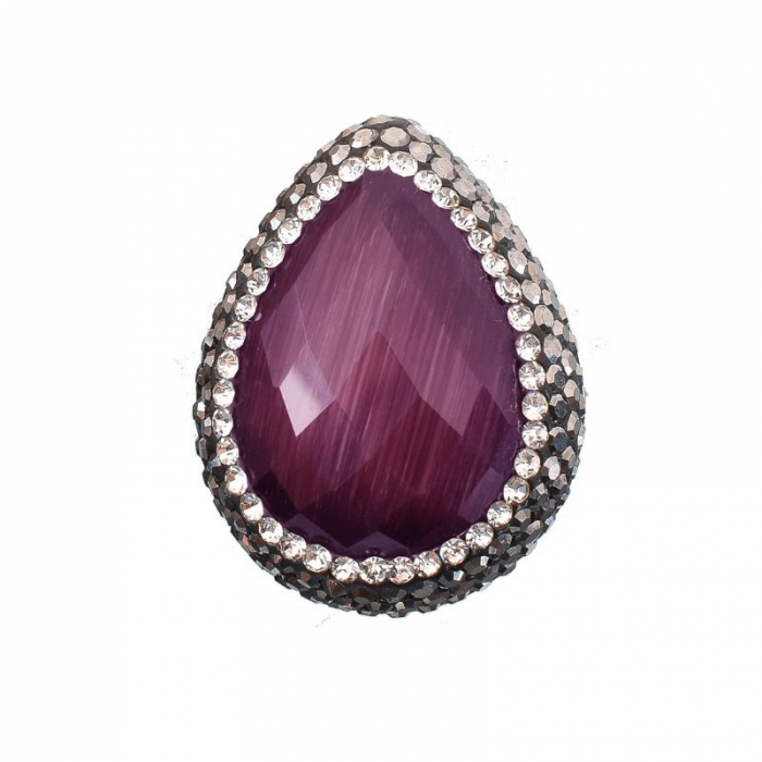 Inel argint reglabil cu piatra ochi de pisica violet, hematit, CZ [4]