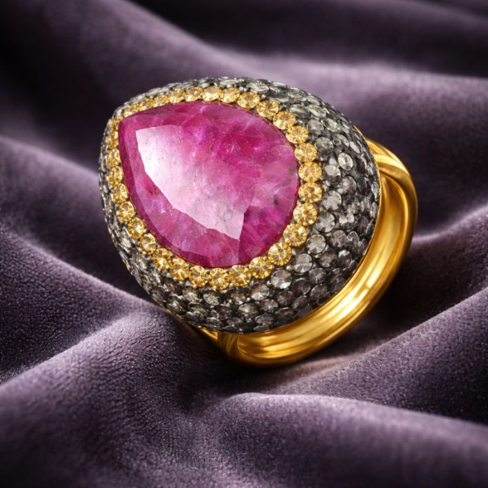 Inel argint reglabil pietre rubin, hematit, CZ [3]