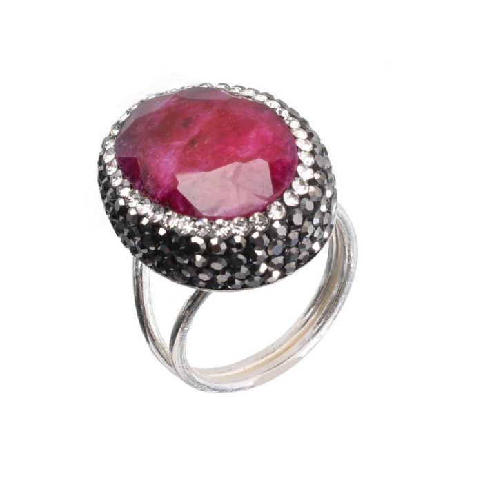 Inel argint reglabil cu pietre radacina rubin, hematit, CZ [2]