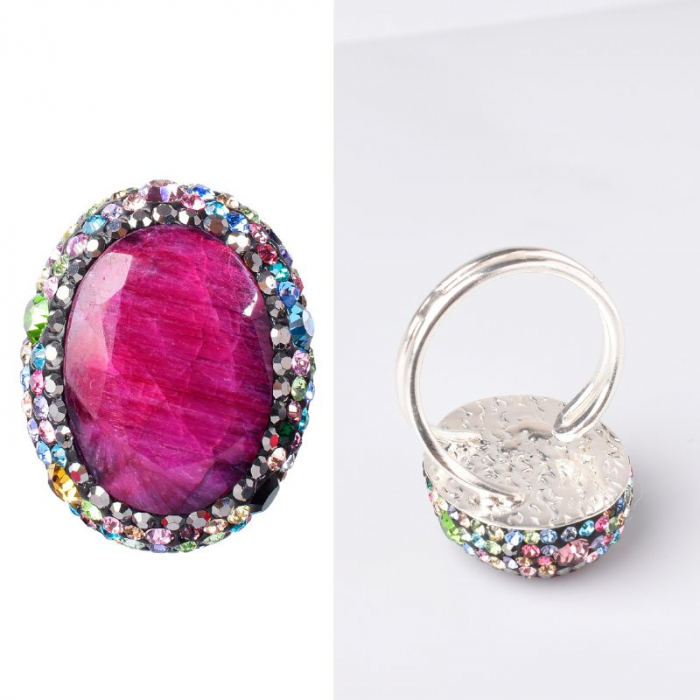 Inel argint reglabil cu pietre rubin, CZ colorate [4]