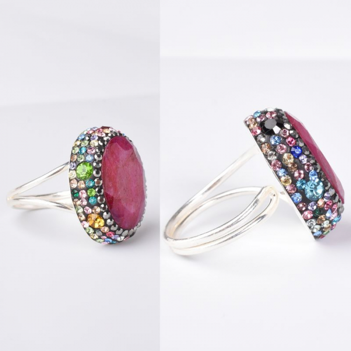 Inel argint reglabil cu pietre rubin, CZ colorate [3]