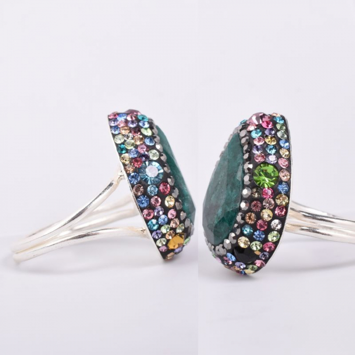 Inel argint reglabil cu pietre smarald, CZ colorate [2]