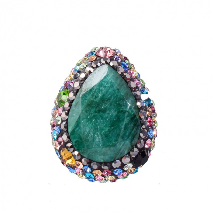 Inel argint reglabil cu pietre smarald, CZ colorate [3]
