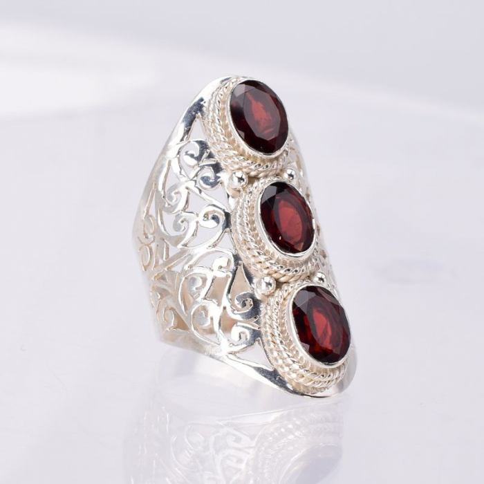 Inel argint Trio cu pietre semipretioase granat [5]