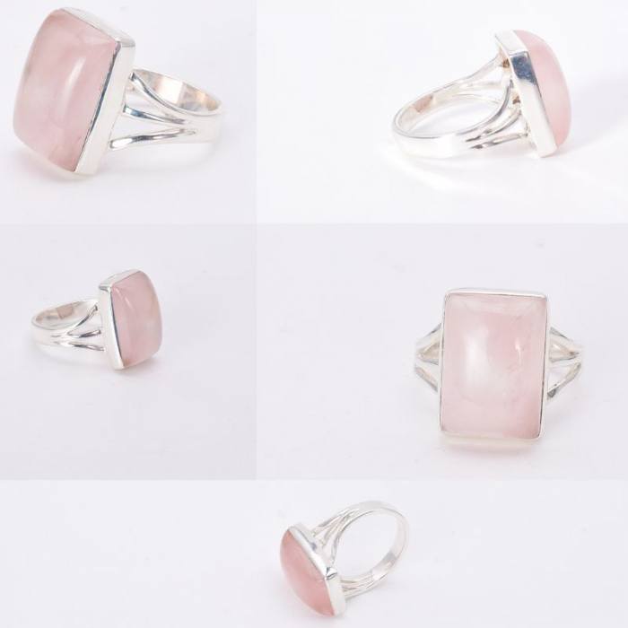 Inel cu cuart roz din argint, dreptunghiular Vis de Trandafir [2]