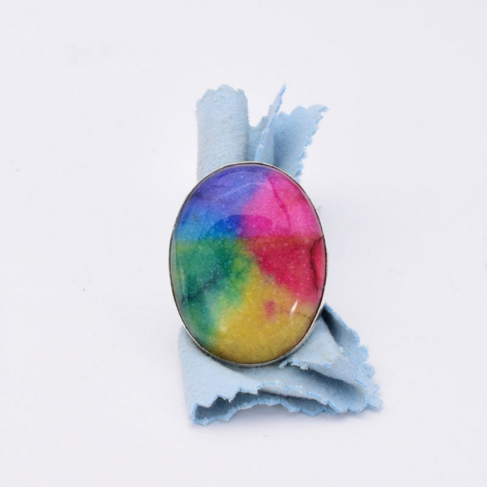 Inel cu cuart solar curcubeu din argint, marime 59 [3]