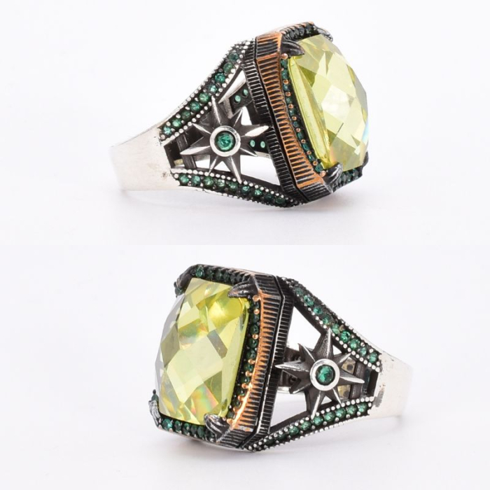 Inel de argint barbatesc cu lemon topaz in stil vintage [2]