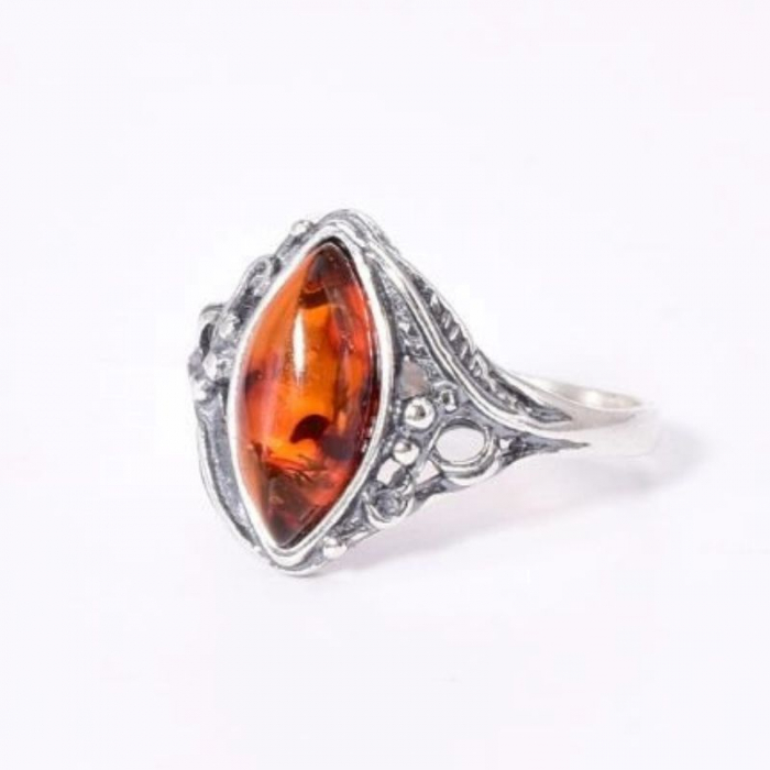 Inel de argint cu chihlimbar cognac forma marchiz [2]