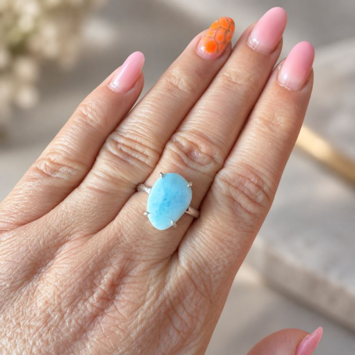 Inel de argint cu larimar in gherute, 19 mm diametrul [2]