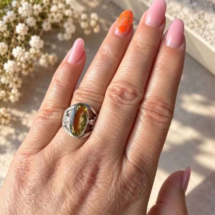 Inel de argint cu lemon topaz Frunze [4]