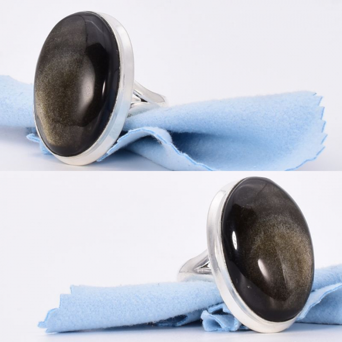 Inel de argint cu obsidian cu luciu argintiu [4]