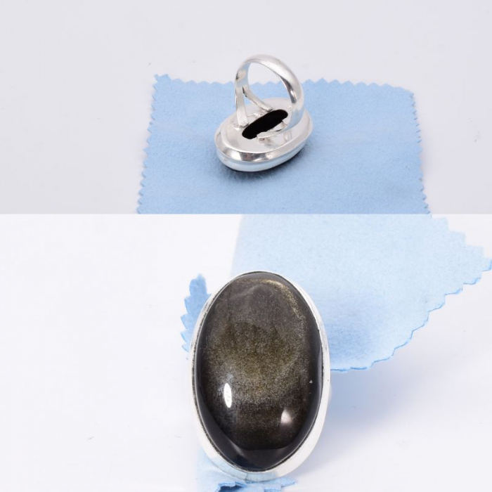 Inel de argint cu obsidian cu luciu argintiu [2]