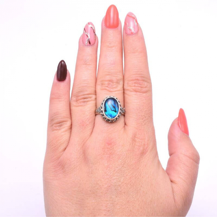 Inel de argint cu piatra organica scoica abalone [2]