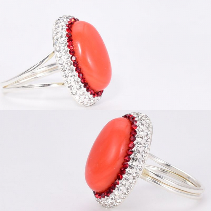 Inel de argint reglabil cu coral portocaliu si CZ [2]