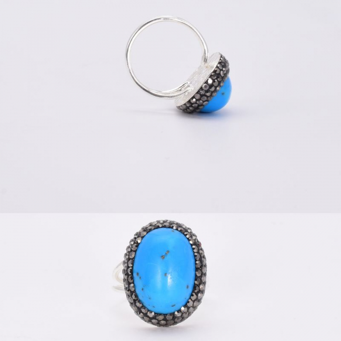 Inel de argint reglabil cu turcoaz stabilizat si hematit [2]