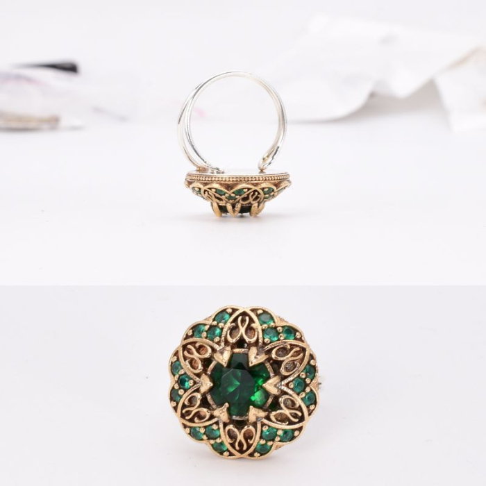 Inel de argint reglabil rotund cu CZ verde [2]