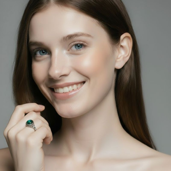 Inel handmade cu smarald din argint, oval [2]