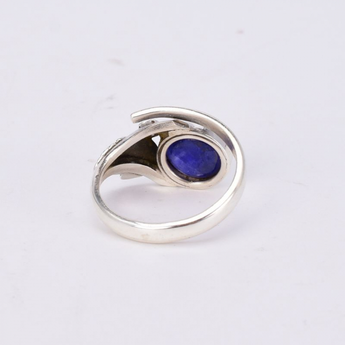 Inel reglabil argint Frunza cu safir albastru [3]