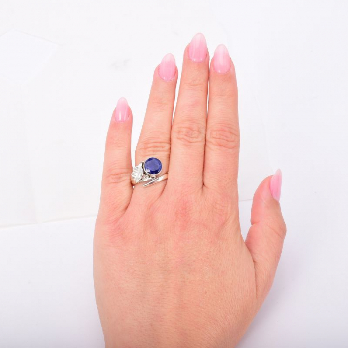 Inel reglabil argint Frunza cu safir albastru [2]