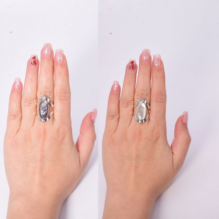 Inel reglabil din argint cu doua fete - abalone si sidef [2]