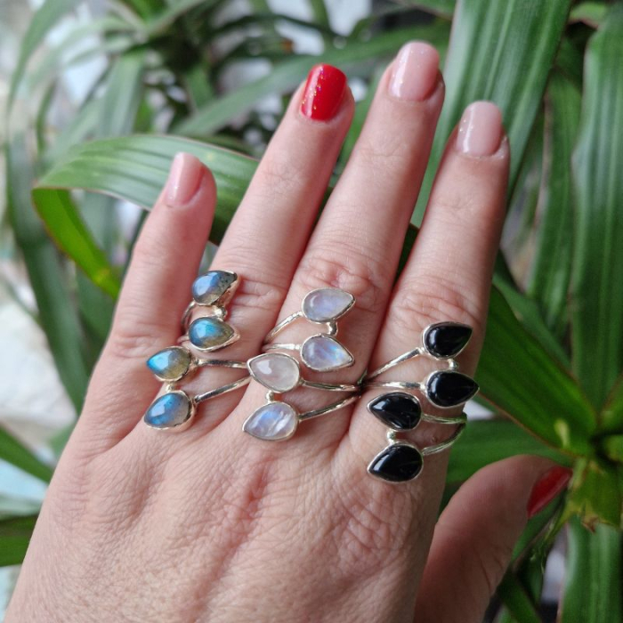 Inel reglabil din argint cu 4 pietre onix [2]