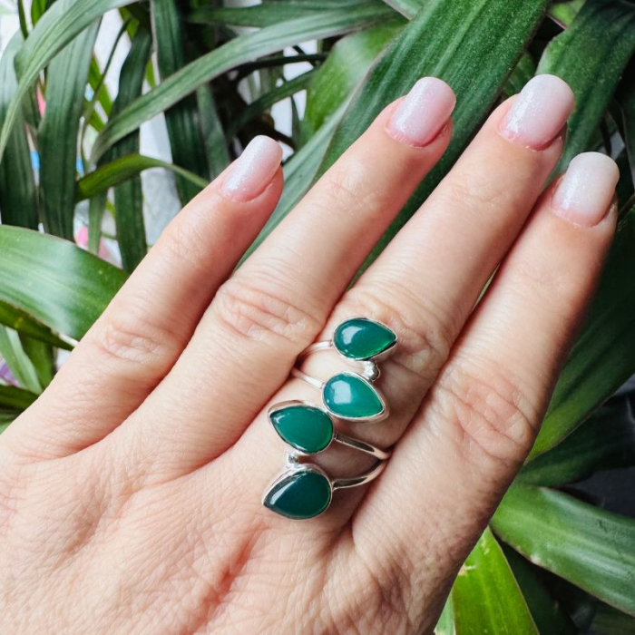 Inel reglabil din argint cu 4 x onix verde [2]