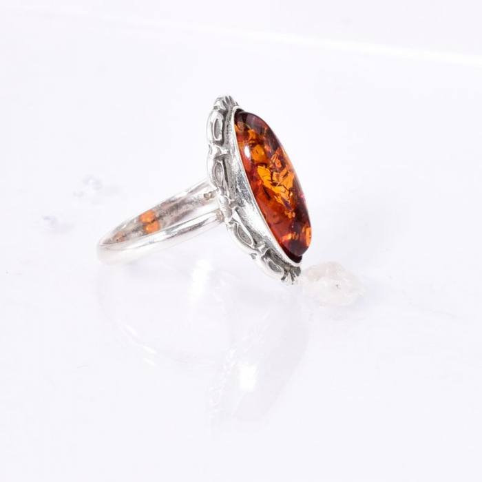 Inel reglabil din argint cu chihlimbar forma marchiz [3]